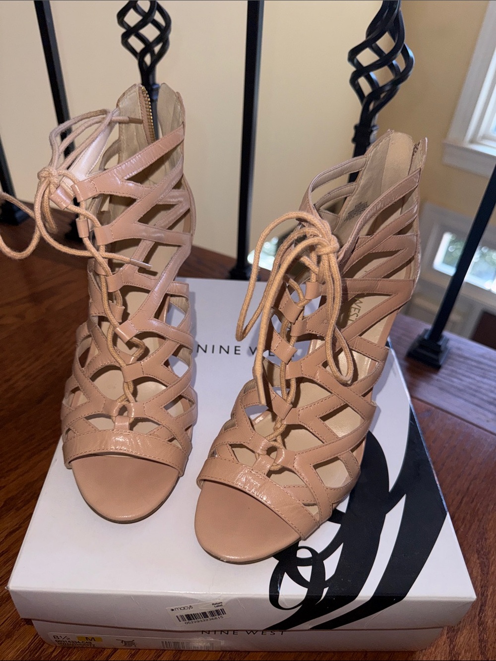 Nine West Blush Lace-Up Cage Heeled Sandals